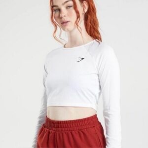 Gymshark White Long Sleeve Crop Top Training Athletic Mesh Performance Shirt